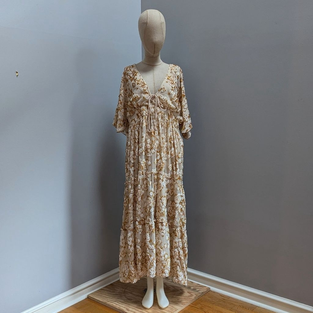 Hemant & Nandita Inara Flocked Lurex Chiffon Long Dress - Medium - See Notes - Picture 2 of 16